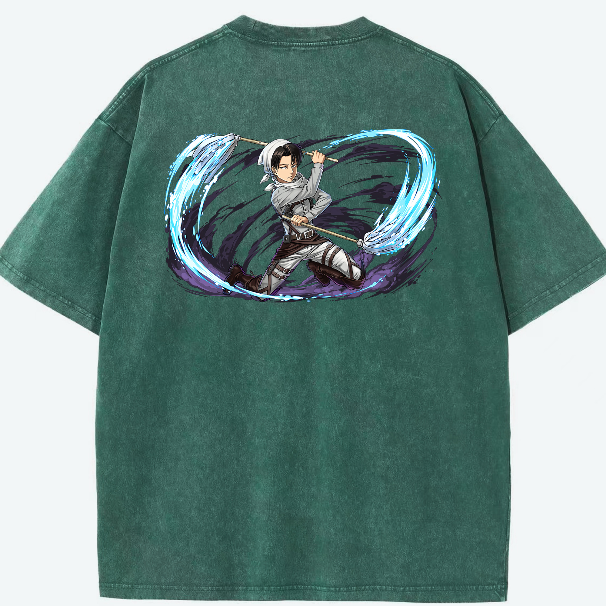 （画像用） 進撃の巨人 リヴァイ·アッカーマン Attack on Titan Levi Ackerman 綿100% ヴィンテージ風 半袖Tシャツ（背面プリント）